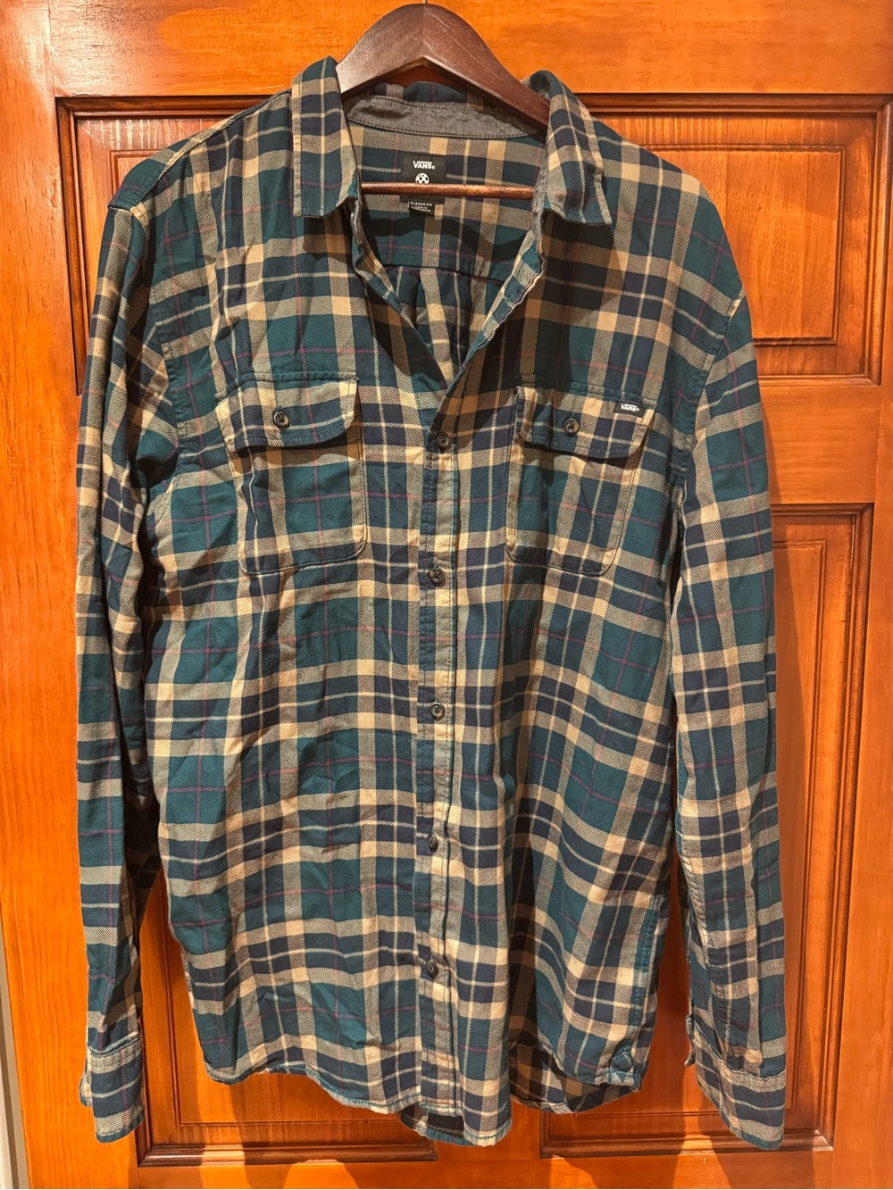 Vans Men's Teal and Beige Plaid Button-Down Shirt